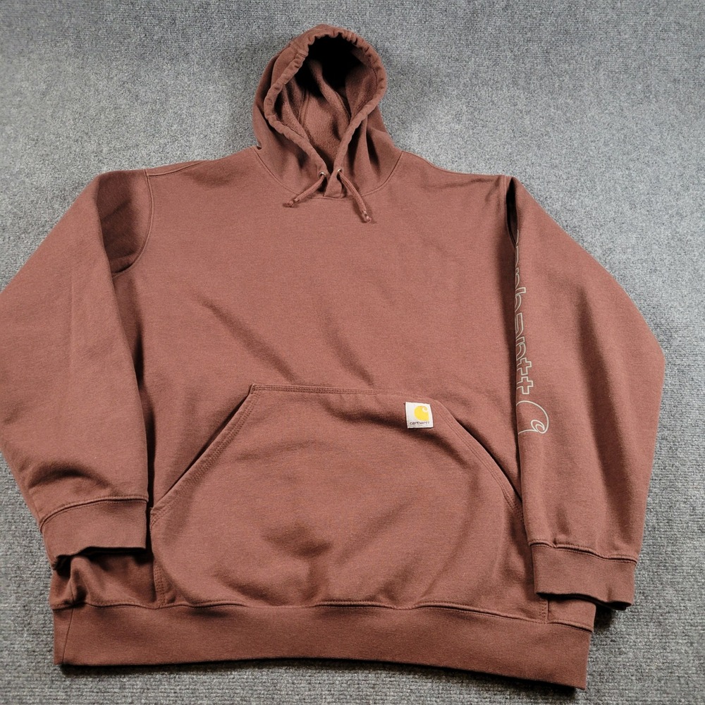 Carhartt Sleeve Logo Hoodie Mens XL Brown Loose Fit Pullover TS0288-M